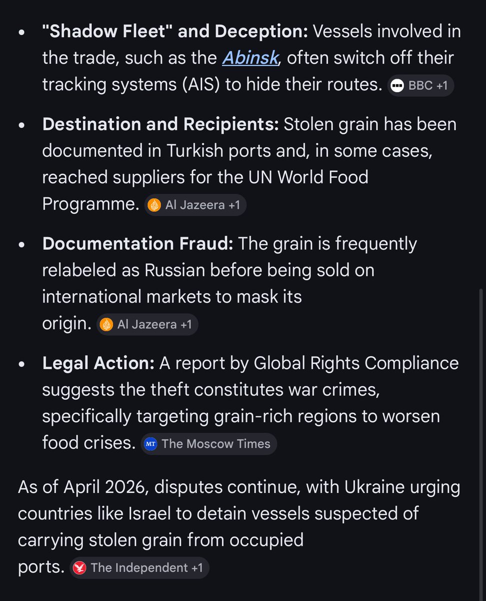 Countries that knowingly purchase stolen Ukrainian grain should be sanctioned for aiding and abetting war crimes.