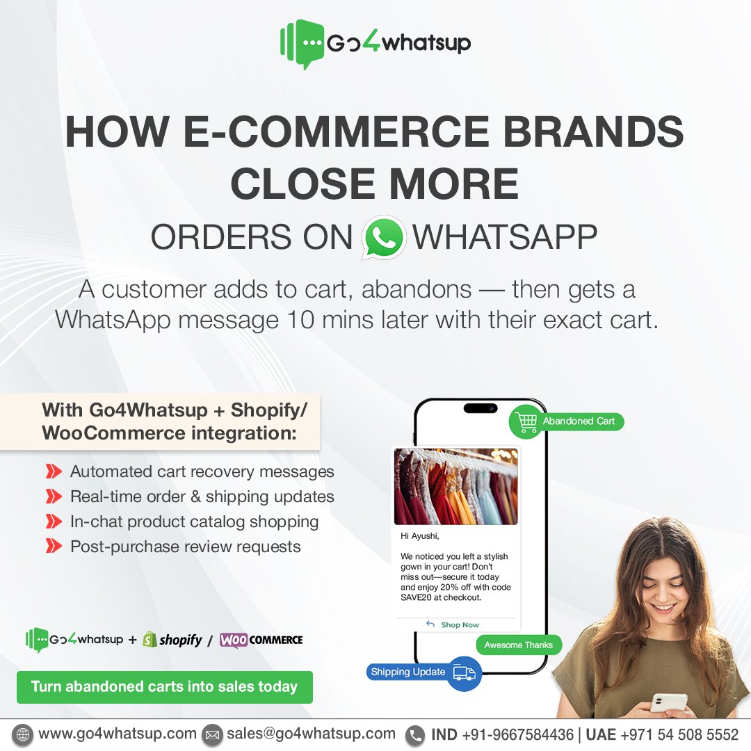 Go4Whatsup's tweet photo. Abandoned carts = lost revenue ❌

What if you could recover them on WhatsApp in minutes?

With Go4Whatsup:
🛒 Auto cart recovery
📦 Real-time updates

Turn missed sales into conversions 🚀
🌐 https://t.co/MLndehmipF

#Ecommerce #WhatsAppMarketing #Shopify #WooCommerce https://t.co/px8Yj4xJAf