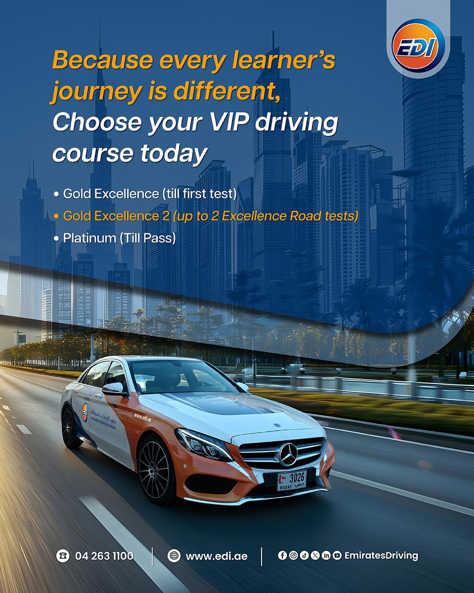 EmiratesDriving's tweet photo. Because your path to success is unique… choose an experience that matches your ambition 

With the NEW Gold Excellence 2 course, get up to 2 road tests, along with greater support and higher chances to pass with confidence.

DM us or call now: 042631100 

#DrivingLessons #EDI https://t.co/dSVf5RHaIB