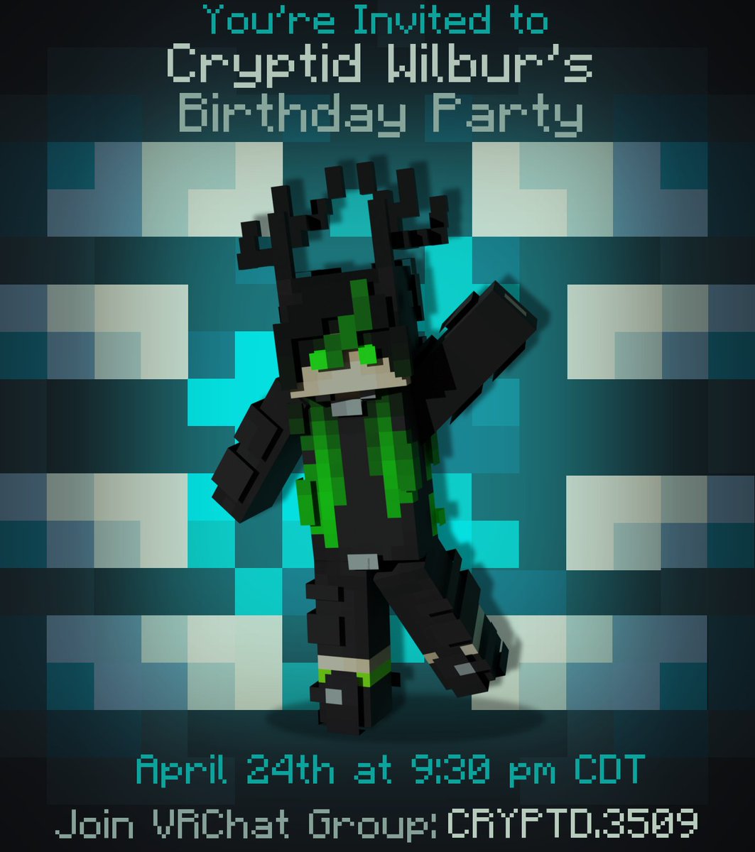 CryptidWilbur's tweet photo. You're invited!
April 24th at 9:30 PM CDT
https://t.co/62icEr0cOY
#vrchat https://t.co/nBlhH9beCE