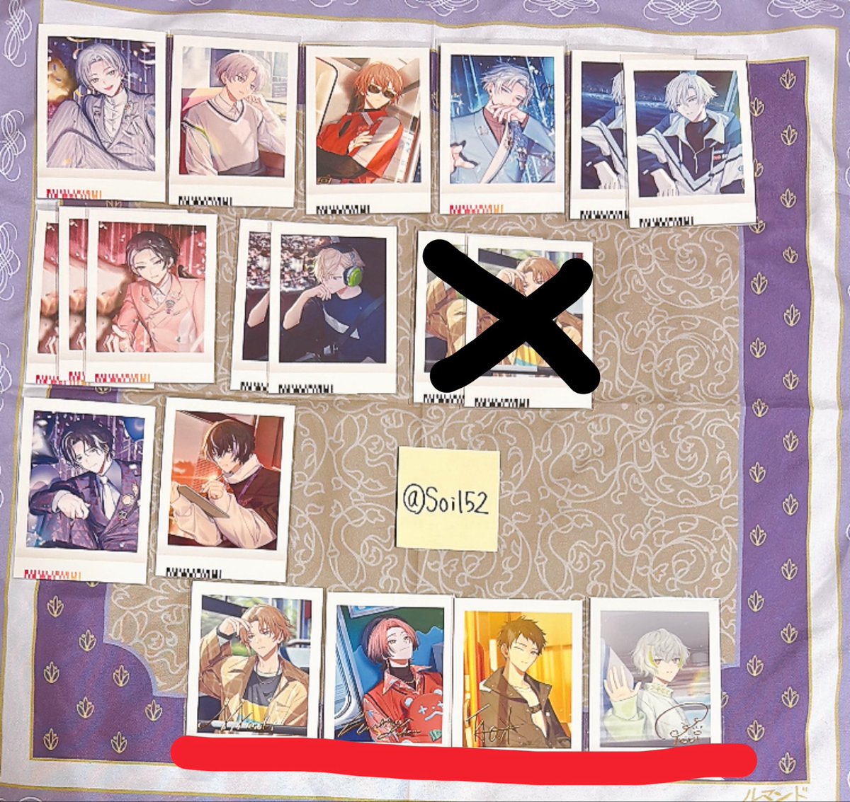 Soil52's tweet photo. @1 交換 18TRIP エイトリ ぱしゃこれ

譲：練牙/可不可/雪風/季肋/宗氏/七基/潮/來人/幾成/凪/千弥/太緒/糖衣/琉衣/夜鷹/子タろ
赤線は箔押し

求
箔：過去弾＞今弾礼光/添/あく太
N：過去弾礼光＞添＞あく太＞今弾七基後1
箔↔️箔
N2〜↔️箔 可

又は90円＋送料（纏めて優先）

郵送Nのみは2〜/箔は1〜 https://t.co/SAapEeQweB