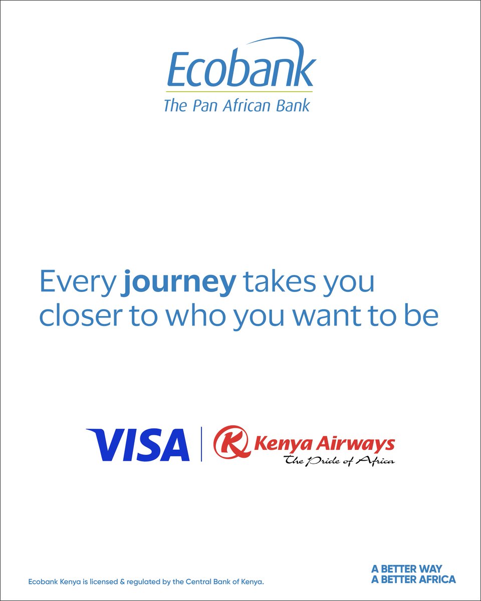 EcobankKenya's tweet image. From screen time to sand on your toes. 

Turn your travel dreams into real moments with Ecobank Visa and Kenya Airways.
Enjoy up to 5% off your flight with code VISAKQ and take a step closer to where you want to be.

Tap. Book. Fly.

#Ecobank40 #TembeaKenya #ABetterWay