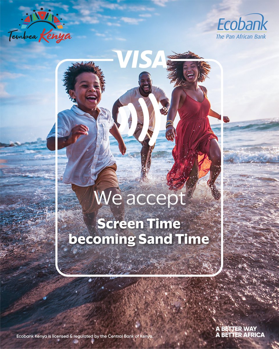 EcobankKenya's tweet image. From screen time to sand on your toes. 

Turn your travel dreams into real moments with Ecobank Visa and Kenya Airways.
Enjoy up to 5% off your flight with code VISAKQ and take a step closer to where you want to be.

Tap. Book. Fly.

#Ecobank40 #TembeaKenya #ABetterWay