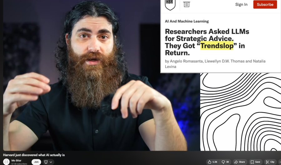 RlchGazz's tweet photo. Harvard researchers coined a new term for AI financial advice

called “Trendslop”
https://t.co/gPJci0Y51D https://t.co/zPdQ63fQX6