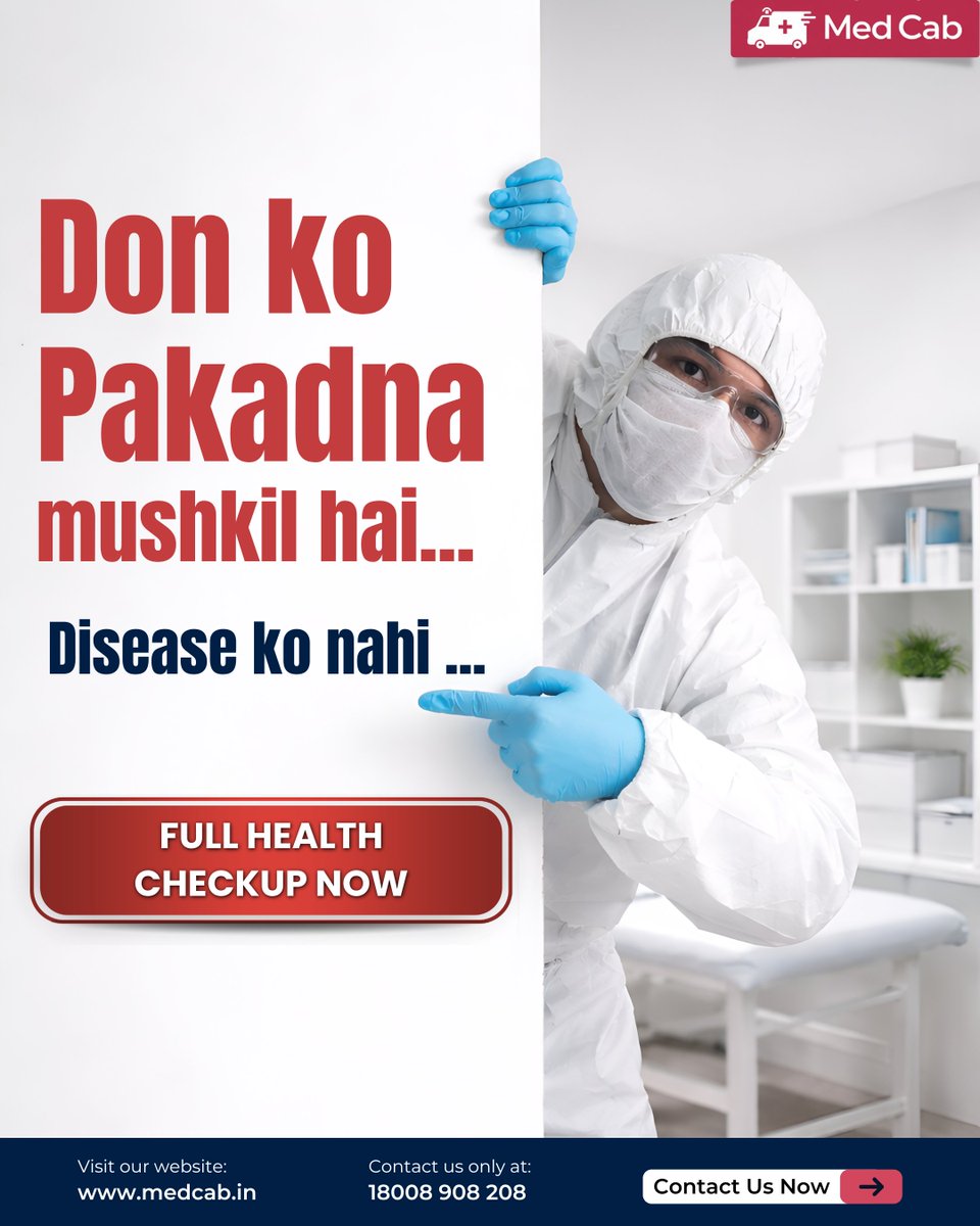 MedCabApp's tweet image. “Don ko pakadna mushkil hai… par disease ko ignore karna aur bhi risky.” 

💉 Book your full health checkup now
📞 18008 908 208
🌐 medcab.in

#healthcheckup #preventivehealthcare #earlydetection #healthawareness #medcab