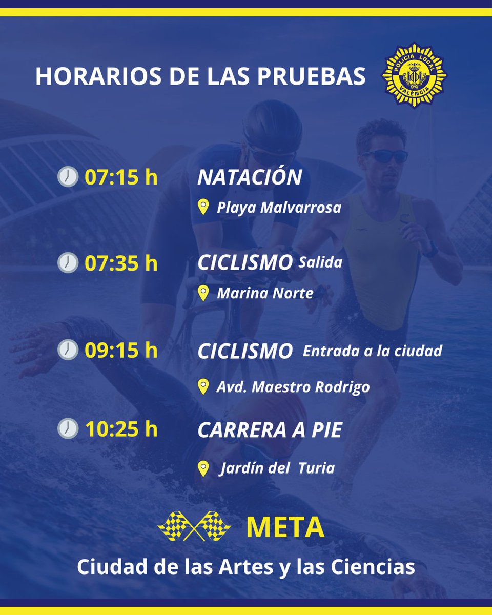policialocalvlc's tweet image. 🏊‍♂️🚴‍♂️🏃‍♂️ IRONMAN 70.3 VALENCIA 2026
 📅 Domingo 19 ·
⚠️Atención a las restricciones de estacionamiento
⛔ Cortes de tráfico durante la mañana
👮‍♂️ #PLV velará por la seguridad
➡️ Planifica tus desplazamientos y sigue indicaciones
#IronMan #Triatlón #SeguridadVial