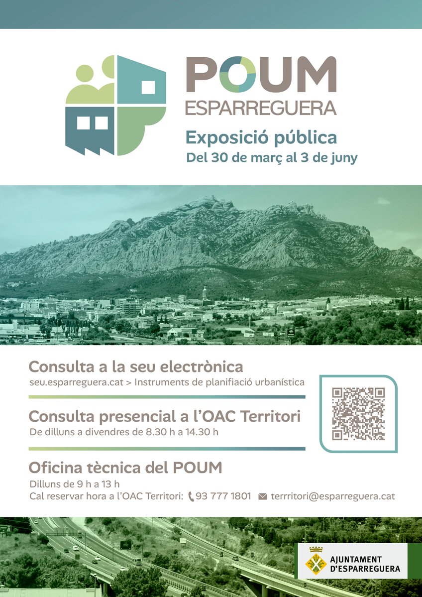 esparreguera's tweet image. 📢 Obert el període d'exposició pública del #POUM d'#Esparreguera:

📅 Fins al 3 de juny
💻 En línia: bit.ly/3J3I2q7
🏢 Presencialment a l’#OAC de Territori
🕘 De dilluns a divendres, de 8.30 h a 14.30 h

👉 bit.ly/4v2UJKC