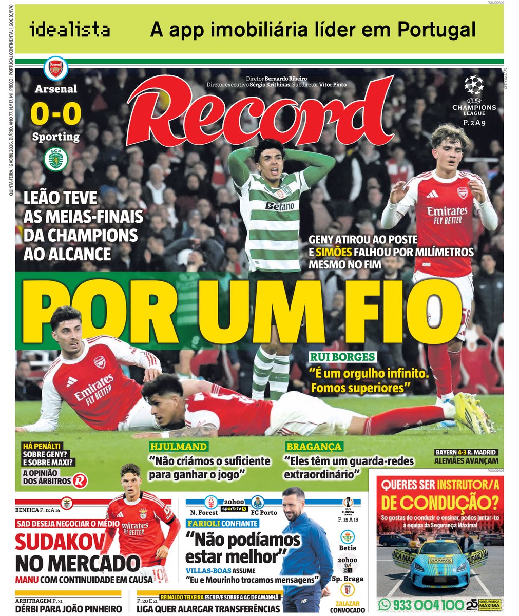 Record_Portugal's tweet image. Bom dia! A primeira página de Record de hoje, 16 de abril #capa #record