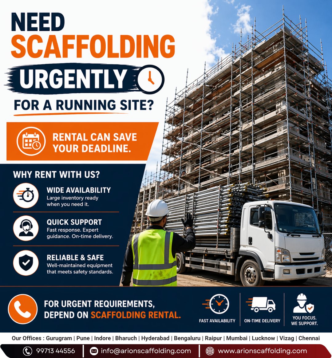 Arionscaffold's tweet image. Your site is running and scaffolding is delayed? 
Don’t take that risk. Choose fast, reliable rental solutions with full support. For urgent requirements, depend on Arion Scaffolding.

☎ +91 9971344556
#arionscaffolding #building #scaffolding #service #civilengineer #civilwork