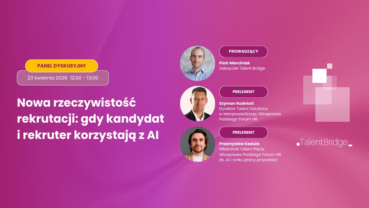 AI zmienia rekrutację szybciej, niż wielu osobom jeszcze się wydaje. I nie chodzi już tylko o to, jak z technologii korzystają firmy.

Właśnie temu poświęcony będzie live "Nowa rzeczywistość rekrutacji: gdy kandydat i rekruter korzystają z AI".

bit.ly/4v9RX6u