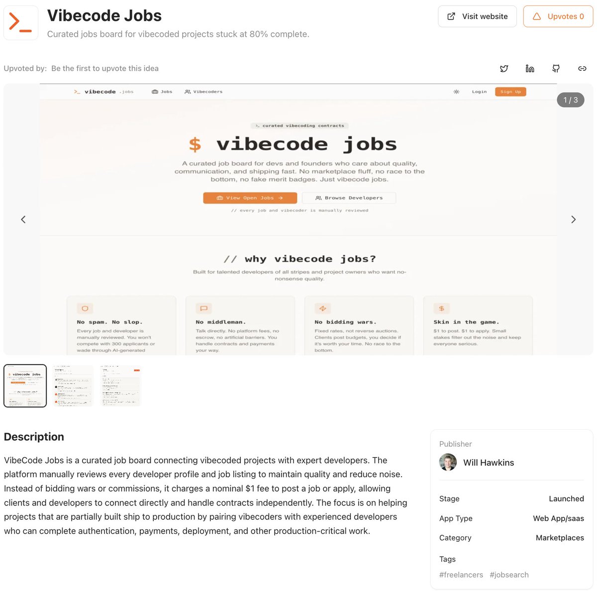 ideakilncom's tweet image. 🧑‍💻 Vibecode Jobs
A curated job board for vibecoded projects that need real shipping help.

- Connect founders with experienced developers who can finish the last 20% that actually matters
- Built for projects stuck

👉 ideakiln.com/ideas/vibecode…

#Jobs #Freelancing #SaaS