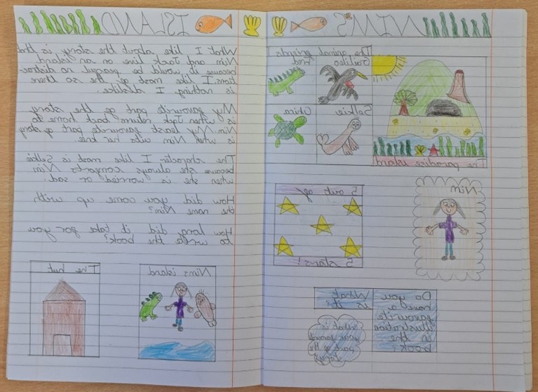 CVS_Slough's tweet photo. 📚Year 4 had a very exciting message from @wendyorr author of Nim's Island.
"Thank you very much for these letters with your insightful reviews and questions – and your amazing artwork. I loved them." @SchoolReading @LiteracyShed @PrimarySchoolBC @SloughLibraries https://t.co/eXMq8pFW36