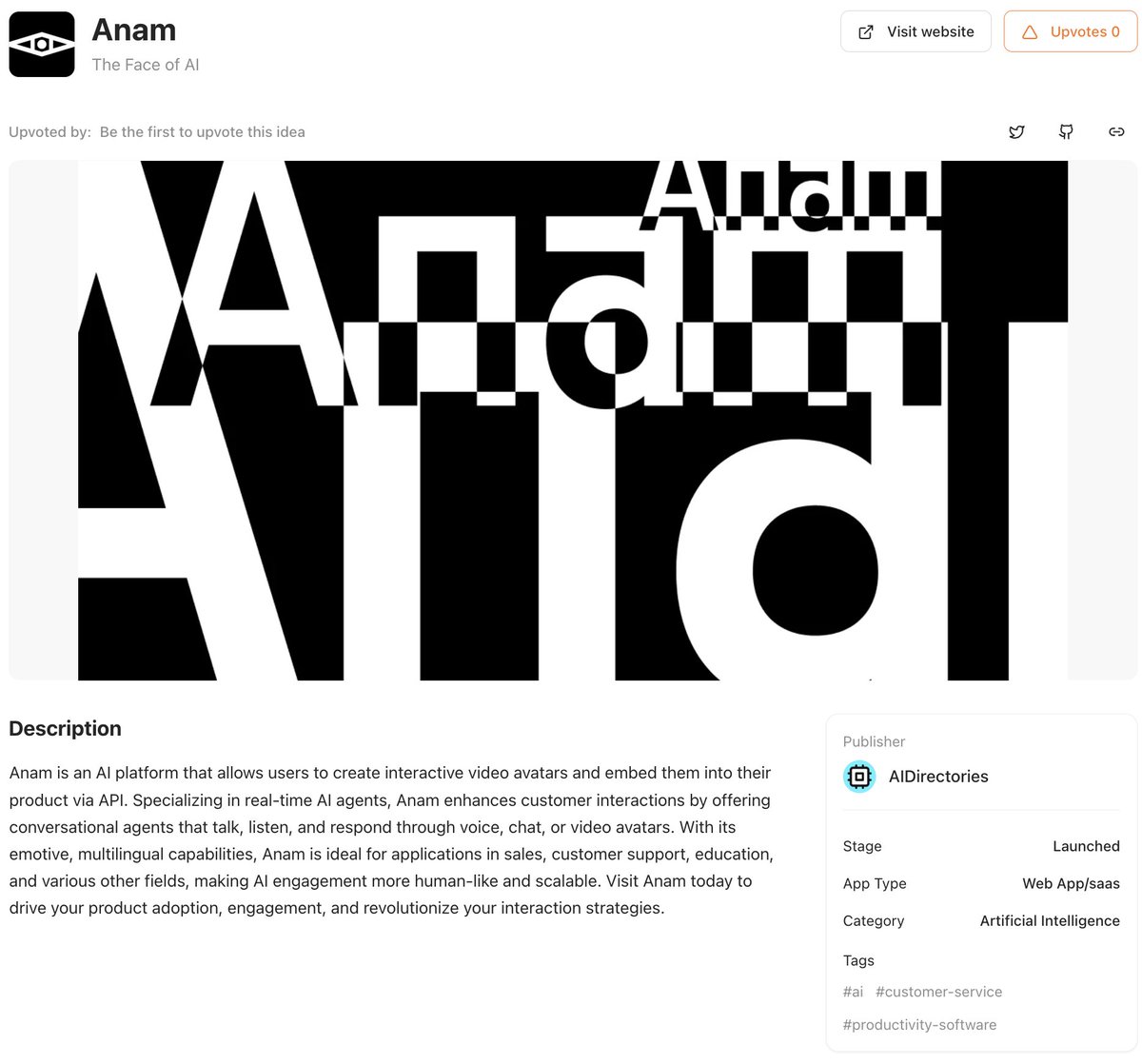 🗣️ Anam
Interactive AI avatars for products that need a human touch.

- Embed real-time conversational agents that speak, listen, and respond through voice, chat, or video
- Built for teams who want customer interactions to feel more natural

👉 ideakiln.com/ideas/anam

#AI #SaaS