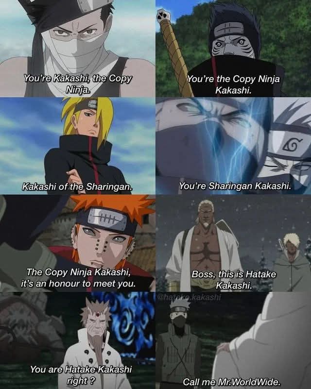 AnimexTwts's tweet photo. Kakashi never has to introduce himself 😭 https://t.co/59mrePHdHS
