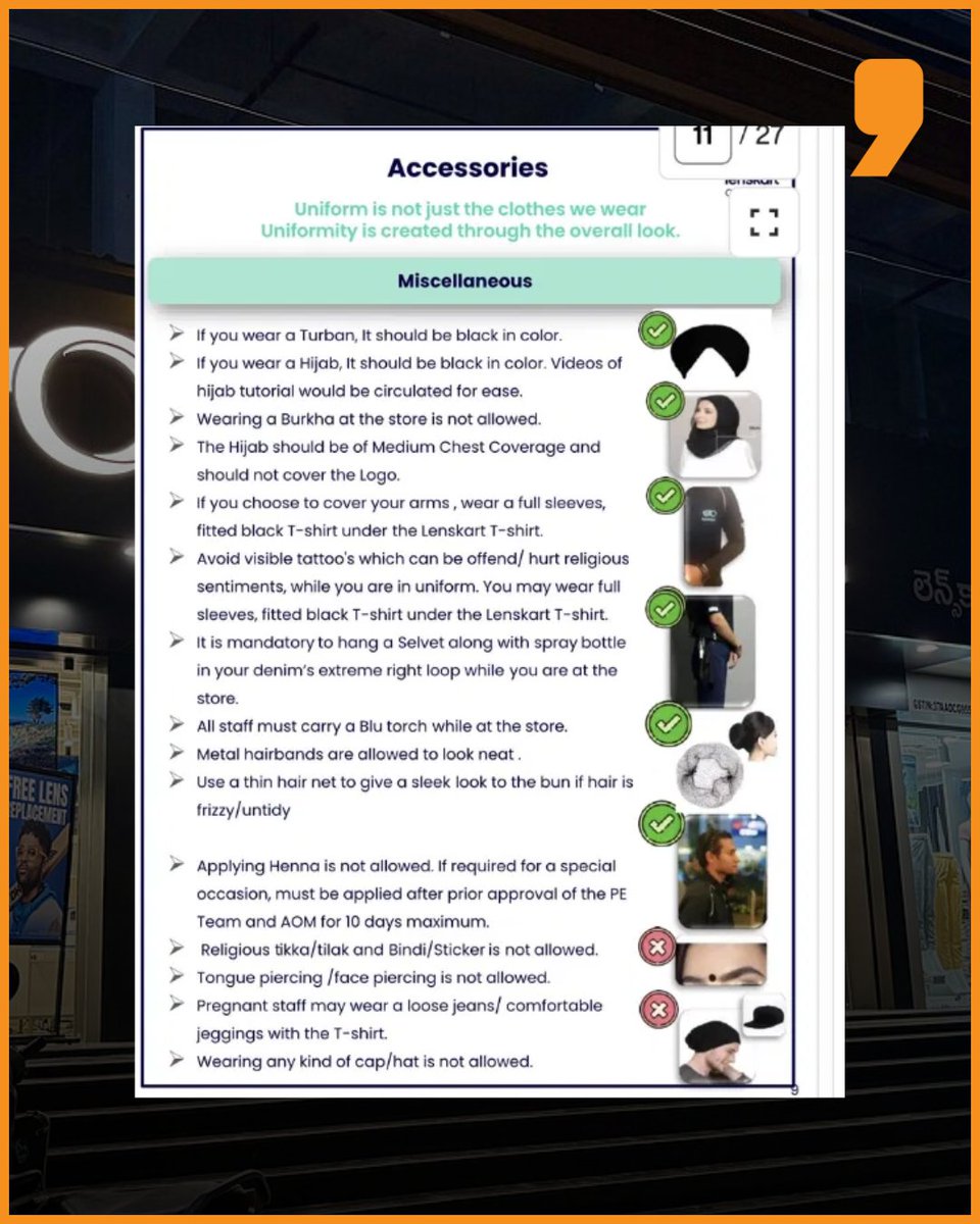 News9Tweets's tweet image. Eyewear company #Lenskart has come under scrutiny after a social media #controversy erupted over its alleged #employee grooming and uniform guidelines. A screenshot, widely circulated online, claimed that the company permitted certain religious expressions while restricting
