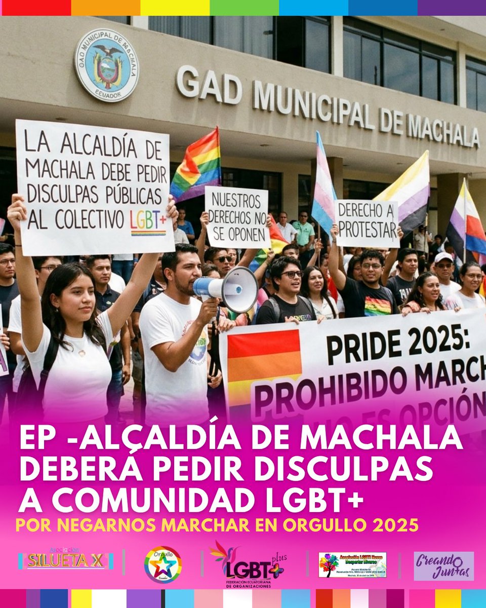 OrgulloLGBTPlus's tweet photo. ⚖️ EL ESPACIO PÚBLICO NO SE PIDE PRESTADO, SE DEFIENDE.

🔗 Lee el comunicado completo en https://t.co/gdYEfP2IUm 

#OrgulloMachala #OrgulloEcuador #SiluetaX #DespertarDiverso #CreandoJuntas https://t.co/27xuBmOGZL