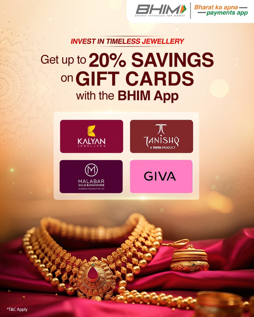 NPCI_BHIM's tweet image. Shop your festive gold &amp;amp; diamonds from trusted names and get rewarded with the BHIM Payments App🥳

#BHIMPaymentsApp #GiftCard #SeamlessPayments #AkshayTritiya