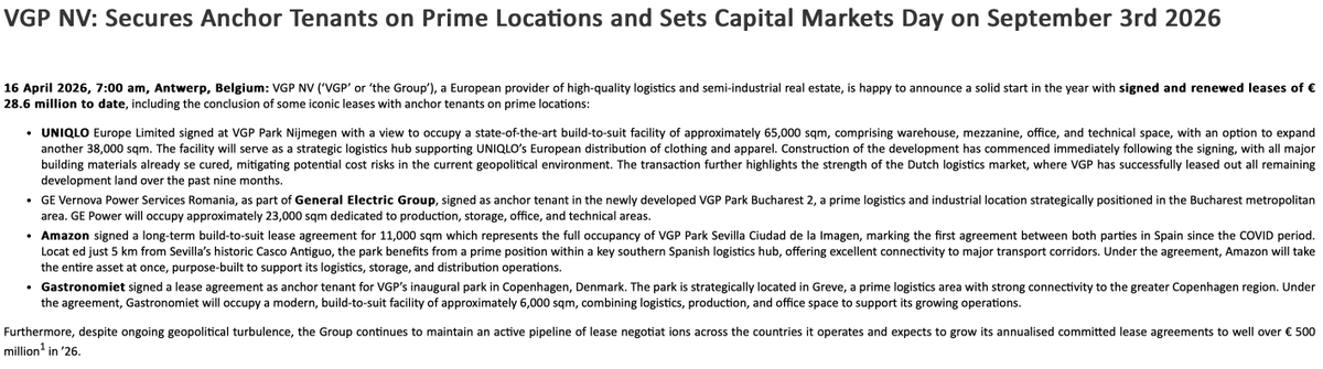 VGP geeft er met een speciale update een lap op, goed idee, want de koers had er de voorbije weken niet veel zin in