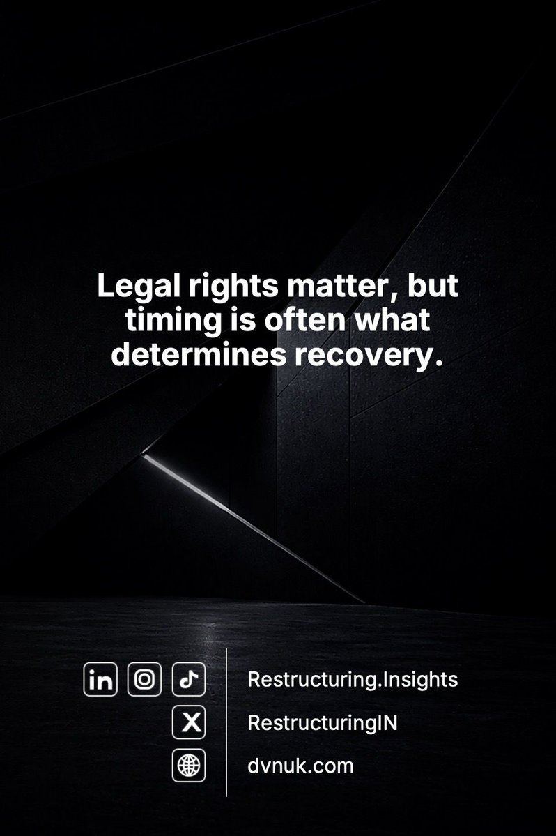RestructuringIN's tweet image. Legal rights matter, but timing is often what determines recovery.

#Bankruptcy #Recoveries #Timing