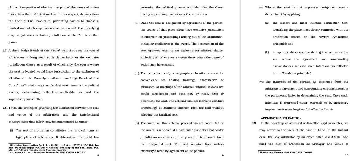 CiteCase's tweet photo. This #SupremeCourt judgment summarizes principles governing the distinction between the seat and venue of the arbitration, and the jurisdictional consequences that follow. https://t.co/bPGfvA6u2l