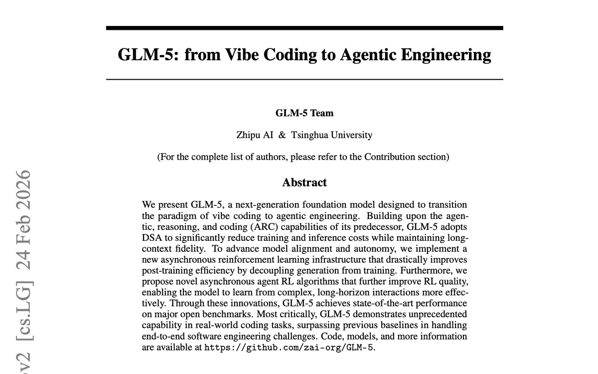 _weiping's tweet photo. The GLM-5 technical report is the best I’ve read since DeepSeek-V3 / R1. It’s packed with valuable studies, rich insights, and detailed analyses.

- The ablation studies on efficient attention variants, such as DeepSeek sparse attention, sliding window attention, and gated DeltaNet, are particularly useful.

- The cascaded RL pipeline (reasoning RL → agentic RL → general RL), coupled with multi-domain on-policy distillation, is especially fascinating. It also resembles the approach used in Nemotron-Cascade, particularly the post-training method in Nemotron-Cascade 2.

- The agentic engineering is exceptionally well-crafted, with a wealth of practical execution details thoughtfully shared.

Many thanks for documenting and sharing all this valuable knowledge with the community!
@Zai_org  @jietang  @ZixuanLi_ 

Link:  https://t.co/oG70EKY3ur