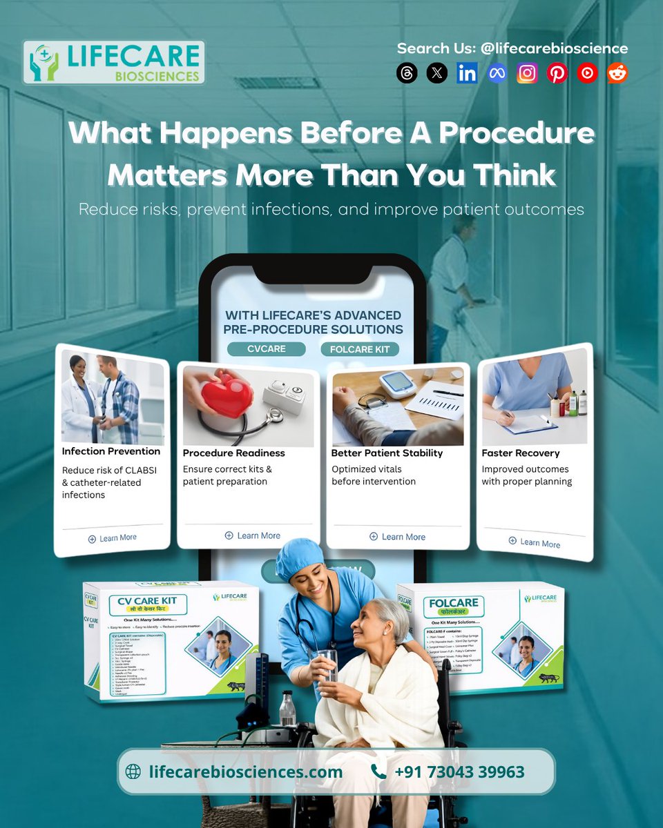 lifecarebiosci's tweet image. Pre-procedure steps define outcomes.

Using the right central line kit and quality silicone Foley catheter helps reduce CLABSI risk and improves consistency in care.

Better prep = better outcomes.
🌐lifecarebiosciences.com
📞+91 73043 39963
#CLABSI #CentralLineKit #PatientSafety