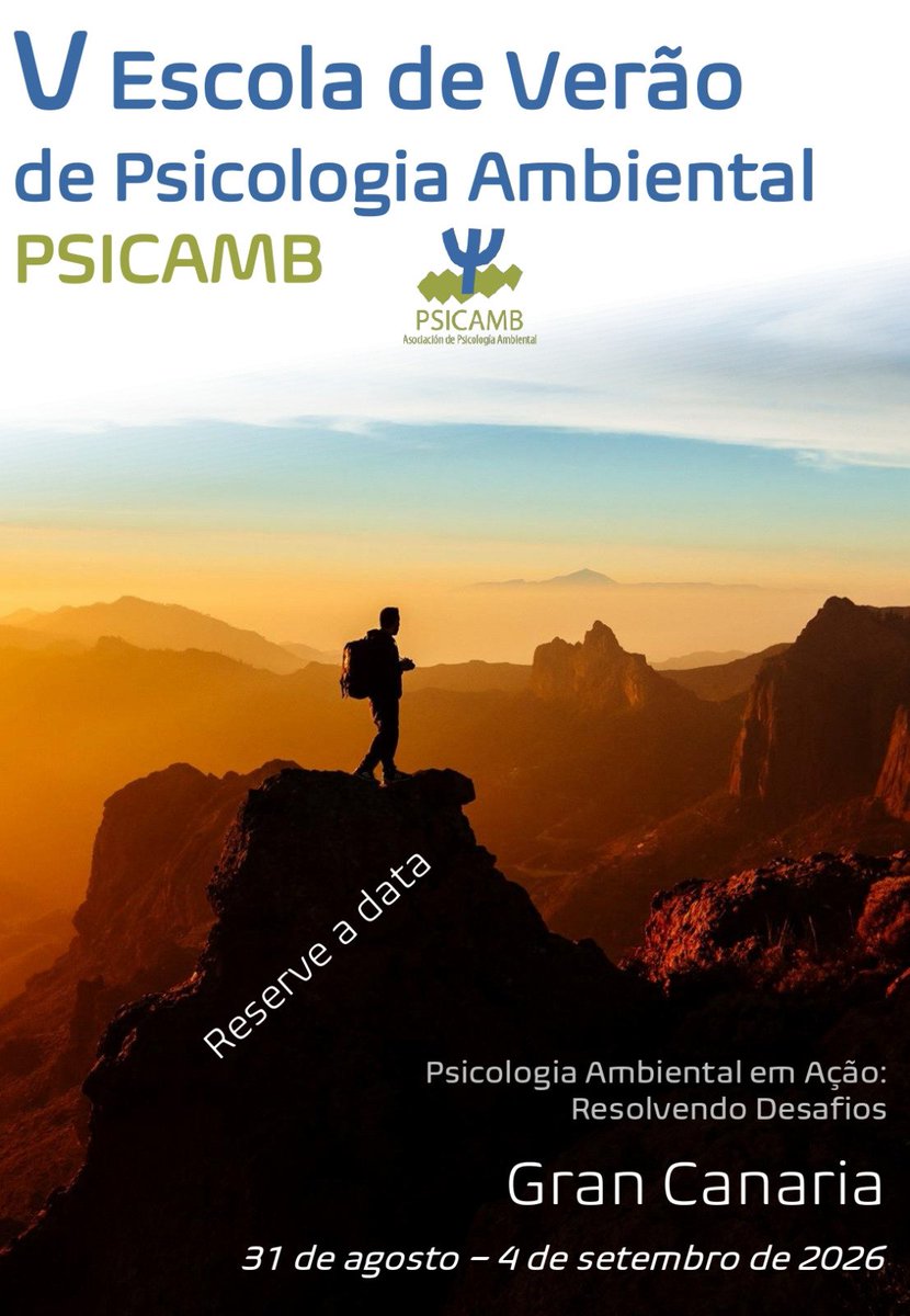PSICAMBasoc's tweet photo. 🏛️ V #EscoladeVerão #PSICAMB 2026!
📍 Gran Canaria, Espanha.
📅 31 ago – 4 set.
🎓 #Doutorandos/as e investigadores/as.
🇬🇧 Official Language: English
💡 Conferências e desafios reais.
📩 Inscrições em breve! (2/3) 🇵🇹 https://t.co/RwDdOdMHFE