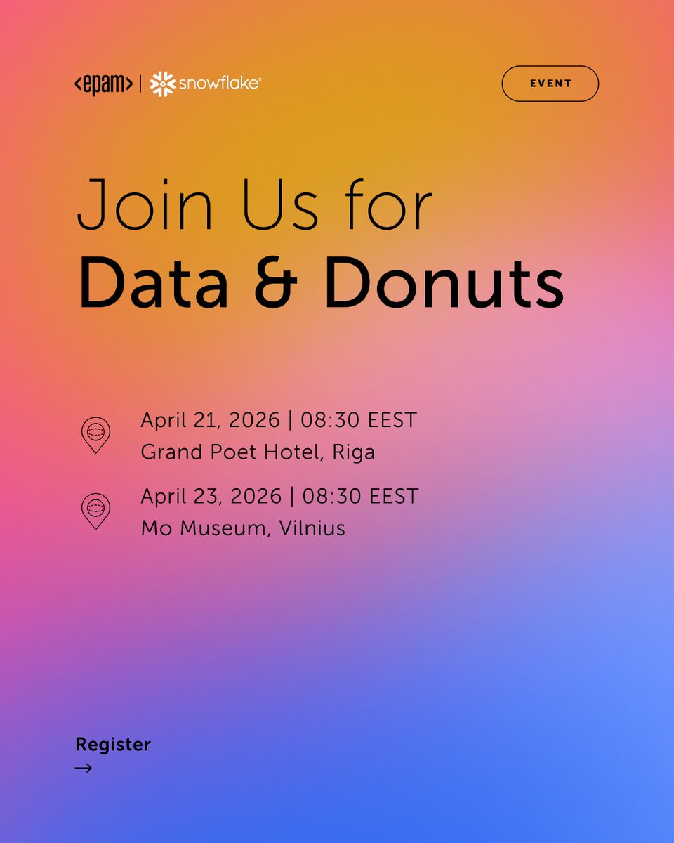 canbrlk's tweet photo. I’m speaking at Data &amp; Donuts in Vilnius this month, an event that EPAM is proudly partnering with Snowflake on.

If you are in town, I’d love to see you there and talk shop.

🗨️🍩 April 23 - Vilnius: https://t.co/WDbdH3UkLd

#Snowflake #ArtificialIntelligence #EPAMLithuania https://t.co/chVh40NhTz