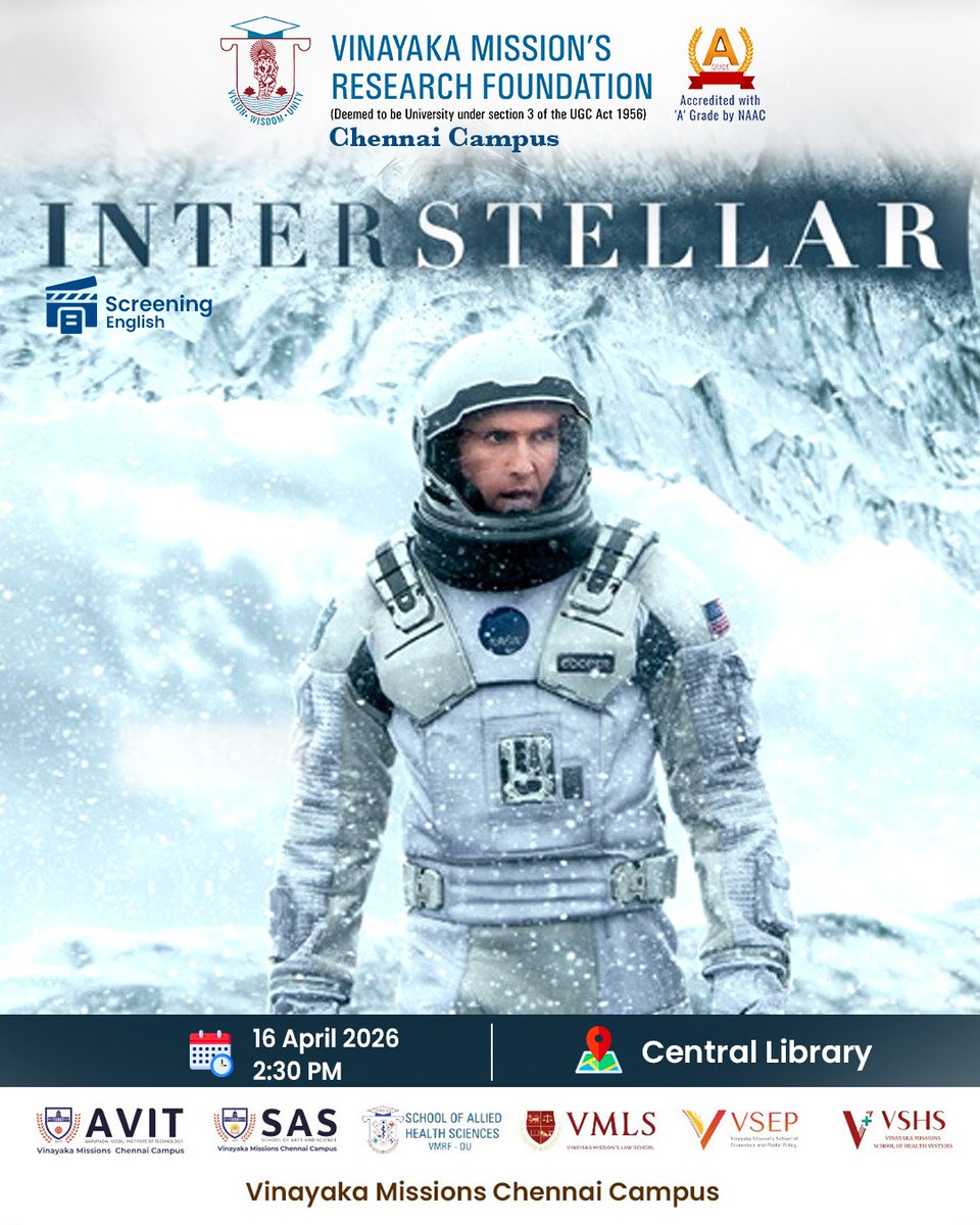 AVITChennai's tweet image. Join us for a special screening of Interstellar 🚀✨
Experience the magic of space, time, and science like never before on the big screen! 

#Interstellar #MovieScreening #AVIT #CineTime #SpaceMovie #SciFiLovers #ChristopherNolan #CollegeEvents #ChennaiEvents