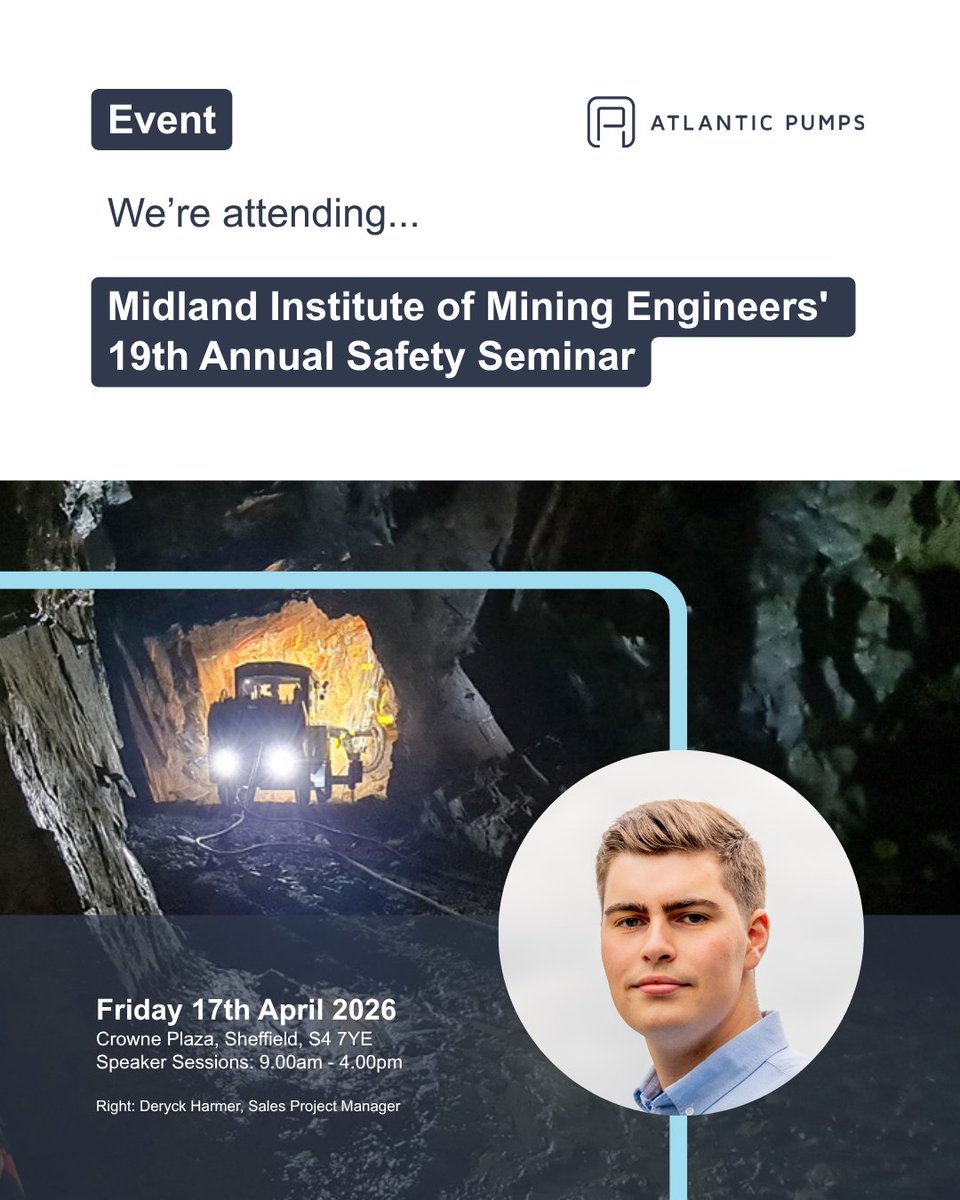 atlanticpumps's tweet image. We’re pleased to share that Deryck Harmer, Sales Project Manager at Atlantic Pumps, will be attending the Midland Institute of Mining Engineers’ 19th Annual Safety Seminar on Friday. 

We hope to see you there!

#Mining #MiningIndustry #Healthandsafety #AtlanticPumps