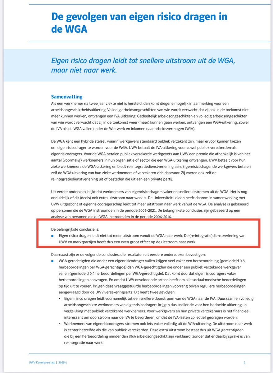 Miranda_AW's tweet image. Eens! en daarbij:
Werkgevers zijn eigenrisicodrager obv financiële argumenten.

Eigen risico dragen leidt NIET tot meer uitstroom vanuit de WGA naar werk. 

Toezicht op de verrichtingen van eigenrisicodragers ontbreekt!

#ERD #eigenrisicodrager #WGA #WIA
