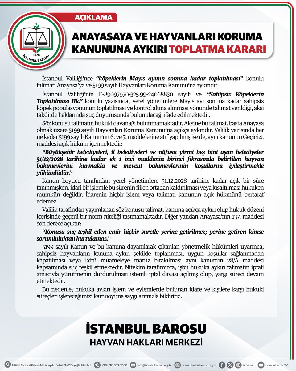 İstanbul Barosu Hayvan Hakları Merkezi tweet media