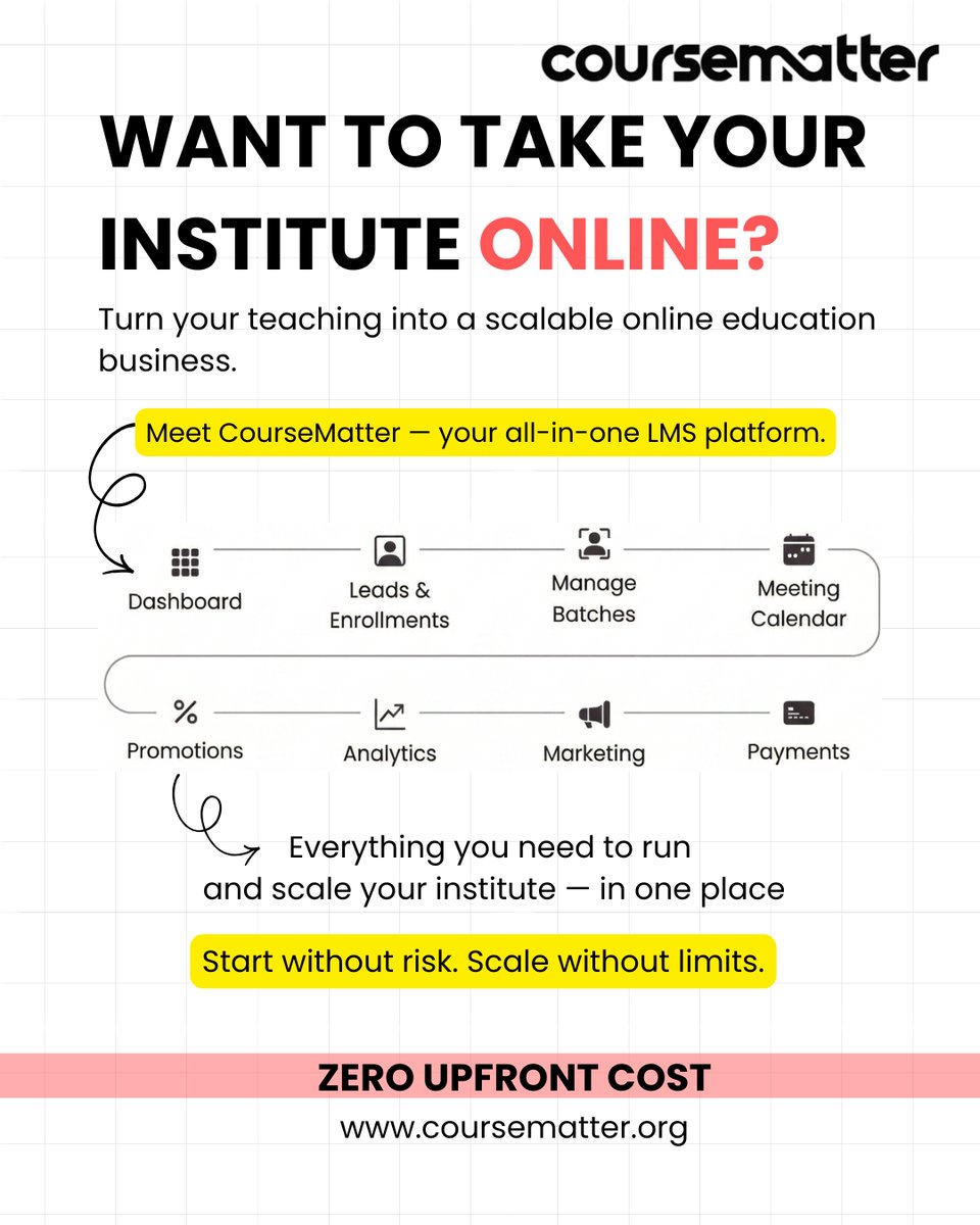 coursematter's tweet photo. Want to take your institute online?

CourseMatter gives you everything:
Courses. Classes. Students. Payments.
All in one platform.
👉 https://t.co/DJXB1NbnYj https://t.co/Da2YC2fjjx
