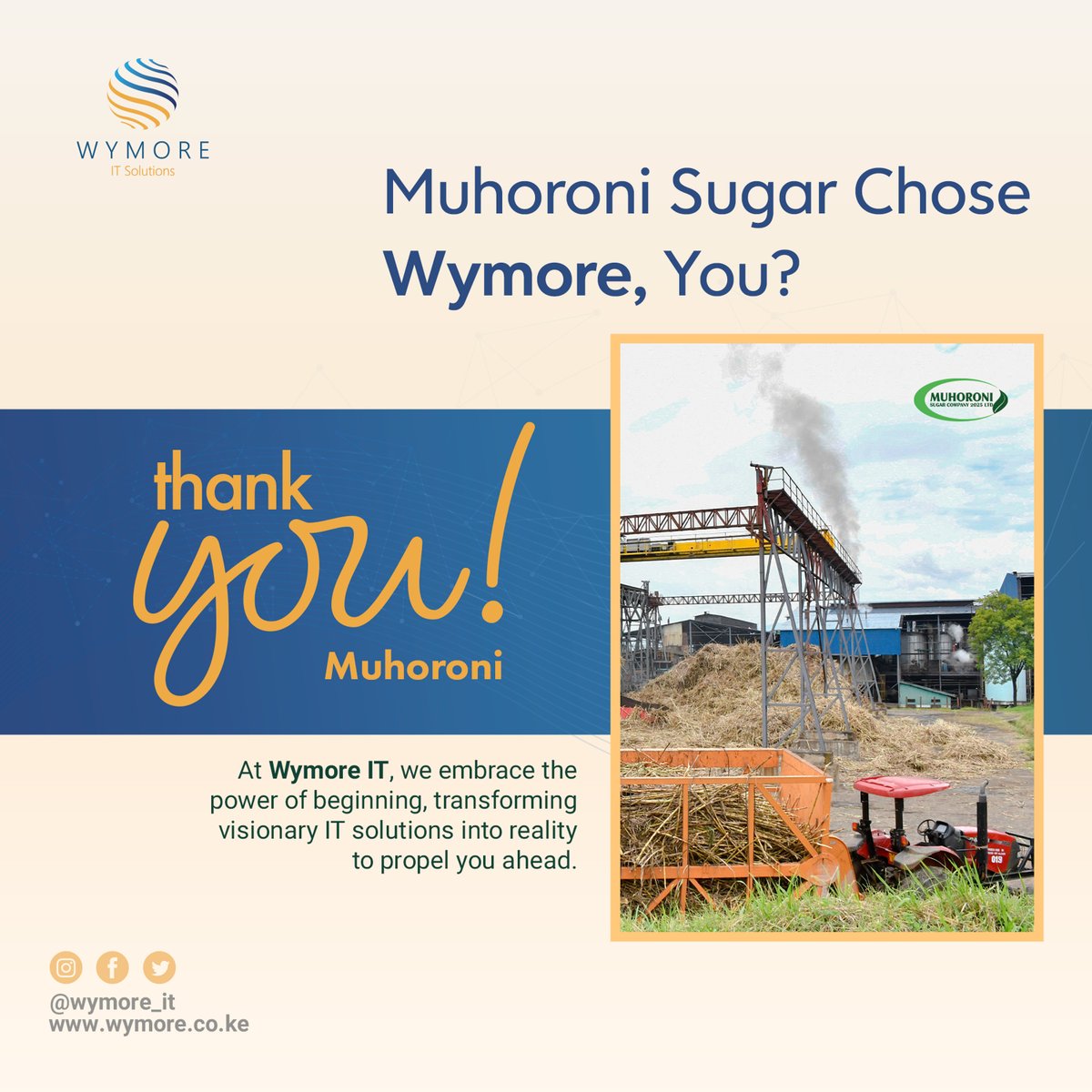 Wymore_it's tweet photo. We are proud to be chosen by Muhoroni Sugar. Here’s to building impactful digital solutions that move businesses forward. #WymoreITSolutions #DigitalPartner #MuhoroniSugar https://t.co/6HWXIvox3G