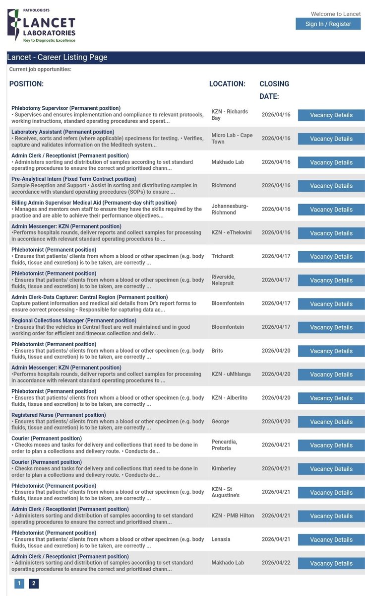 CarolBoitumelo1's tweet photo. 🔌Lancet Laboratories is Hiring 👇👇

📌Admin Clerks/Receptionists
📌 Admin Messenger 
📌 Couriers 
📌Admin Clerk Data Capturer 
 
Location: South Africa

See full details: https://t.co/yIOMlxdNyM https://t.co/P5clLNqYRA
