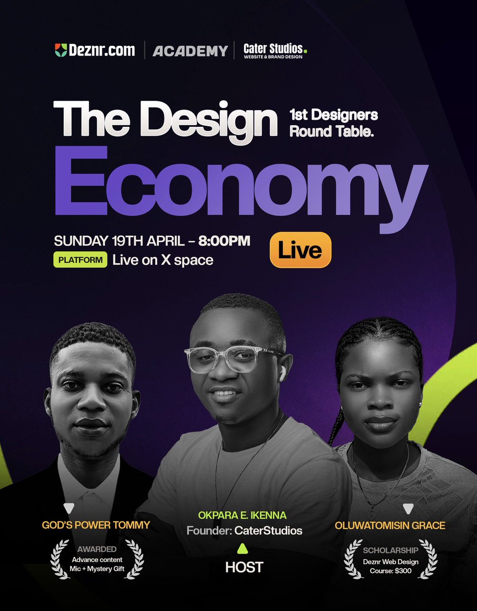 DESIGN ECONOMY – DESIGNERS ROUND TABLE + SCHOLARSHIP &amp; AWARDS

JOIN US THE SEAT NOW TO SECURE YOUR MIC: x.com/i/spaces/1pJkO…

This weekend we will be starting what we know as a round table foundational rebuild,  featuring designers from all niches. We will be coming together