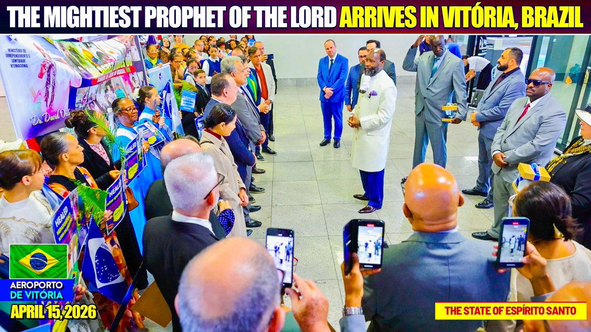 RepentanceNews's tweet photo. JUST IN: Prophet Dr. Owuor arrives in the city of Vitória, Brazil for a major revival mission to announce the GLORIOUS coming of Jesus Christ the Messiah — Malachi 4:5 https://t.co/XoiUdcDMAA