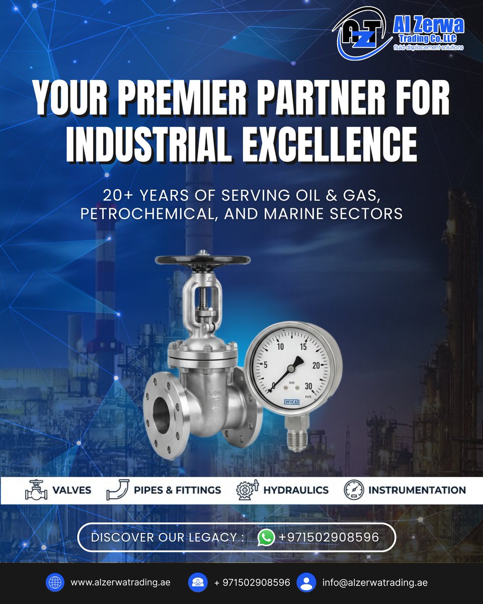 YellowPages_LMC's tweet image. At @al_zerwatrading , we supply high-quality valves, hydraulics, pipes &amp;amp; fittings, and instrumentation solutions.

🔗 Discover more: yellowpages-uae.com/uae/al-zerwa-t…

#AlZerwaTrading #IndustrialSolutions #Valves #Hydraulics #PipesAndFittings #Instrumentation #EngineeringExcellence