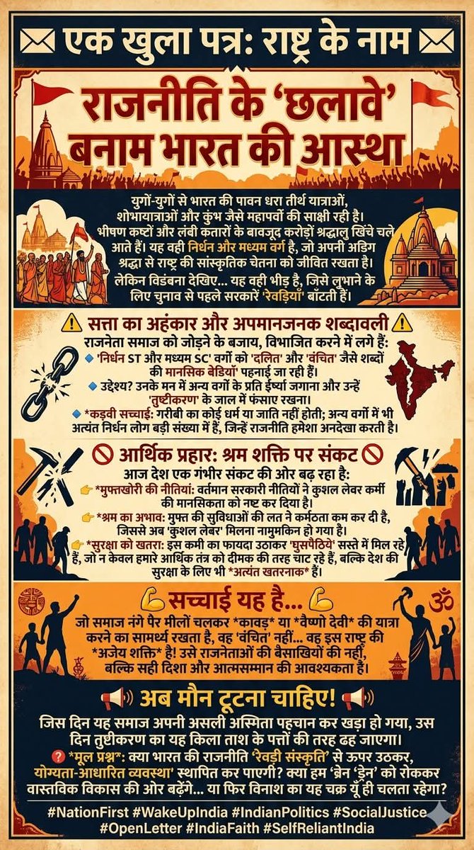 LvkMum's tweet image. यह लेख *OPEN LETTER* हर राजनेता तक और ऊपर तक पहुंचना चाहिए।
*अब भारत में बदलाव बेहद जरूरी है।*

जम कर शेयर कीजिए कोई copyrights नहीं है।

#NationFirst #WakeUpIndia #IndianPolitics #SocialJustice #OpenLetter #IndiaFaith #SelfReliantIndia