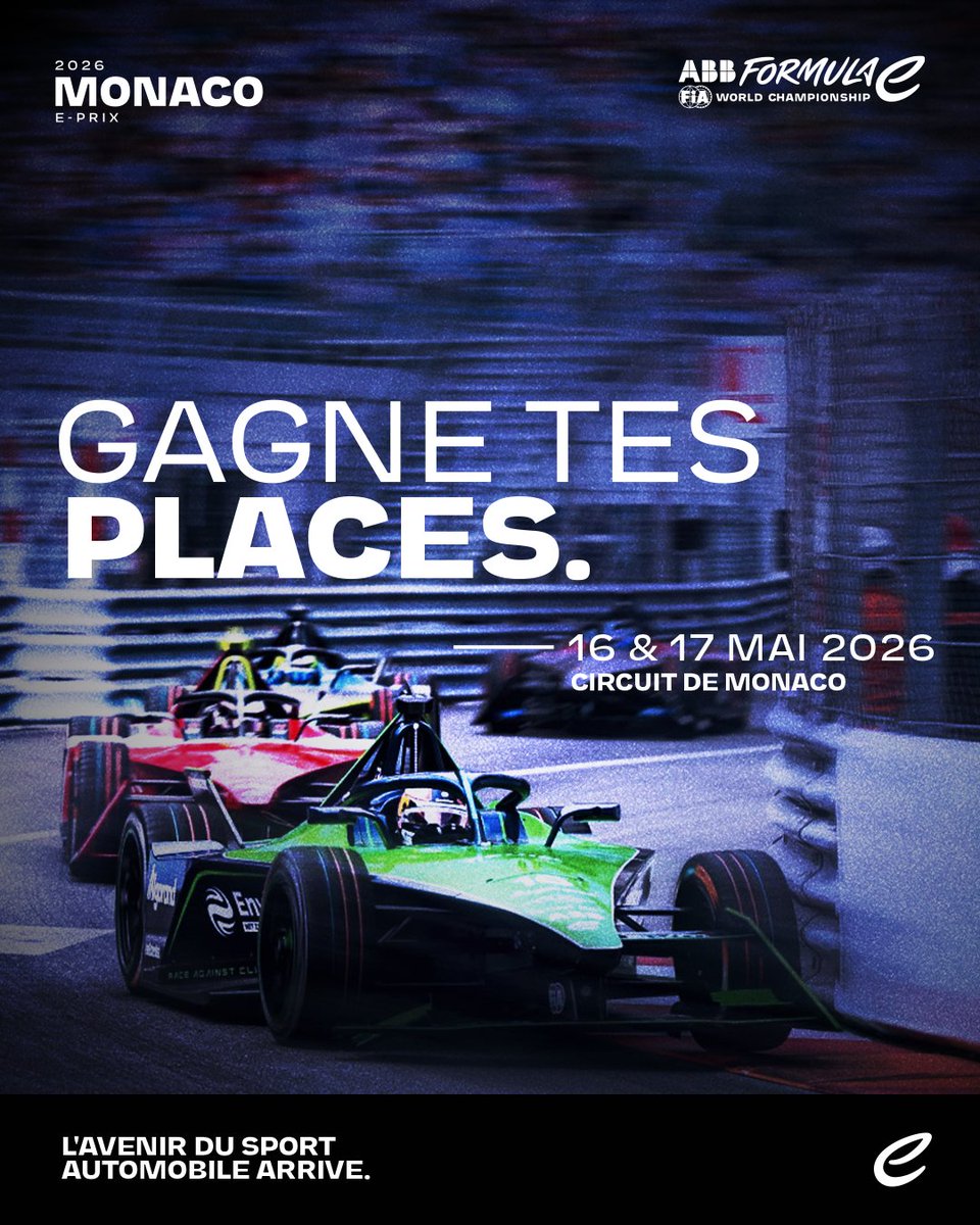 🎟⚡ GAGNE 2 PLACES POUR LA FORMULA E! ⚡🎟

Tu fais quoi les 16 et 17 mai 2026 ? 👀 RMC t'offre 2 billets pour le Monaco E-Prix 2026 🏁

Viens vivre une expérience électrique unique avec Formula E, le sport automobile le plus compétitif au monde sur le tracé légendaire de Monaco