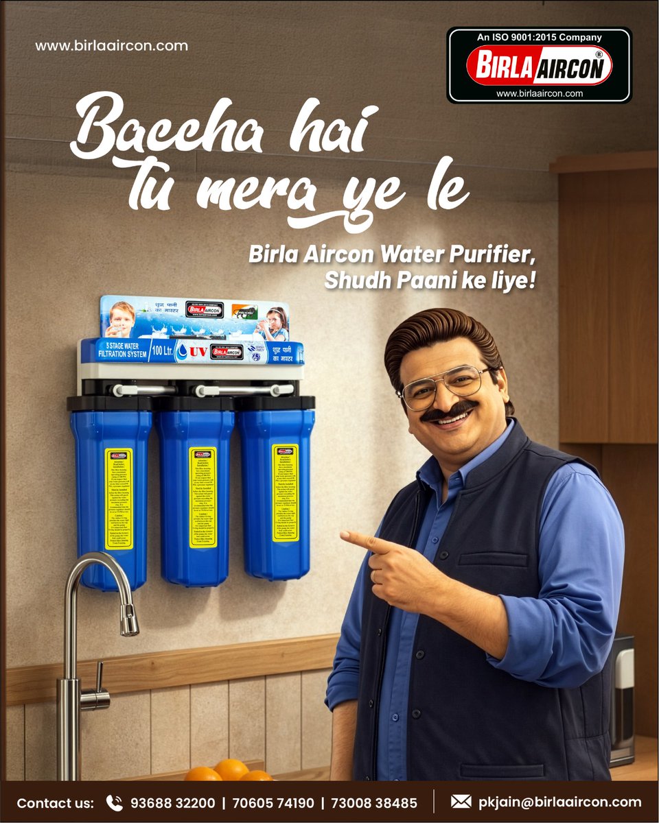 birla_aircon's tweet image. 💧 Har ghar ka Dhurandar Guardian!

Birla Aircon Water Purifier ensures every drop is pure, safe &amp;amp; healthy—no compromise on hygiene. 💙

#BirlaAircon #WaterPurifier #PureWater #HealthyLiving #SafeDrinkingWater