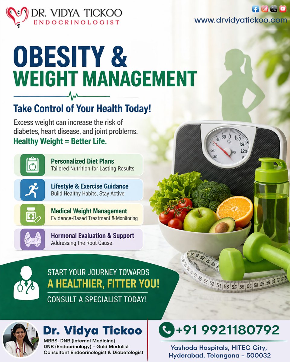 DrVidyaTickoo's tweet image. Obesity management with personalized diet exercise and medical care helps reduce risks and improve overall health #WeightLoss #Obesity #HealthyLifestyle #Fitness #Wellness consult specialist today 

#DrVidyaTickoo #Mounjaro #Ozempic #WeightLossTreatment #Hypoglycemia #LowBlood