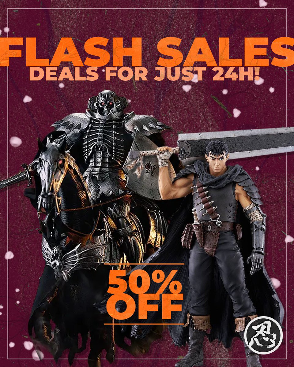 Nin_Nin_Game's tweet image. Flash Sale time! ⚡

Only 24h to enter the world of Berserk:
Skull Knight - 50% OFF
Skull Knight DX Edition - 50% OFF
Guts Black Swordsman (L Size) - 50% OFF
Shop now 👉 bit.ly/3O7Gbcp

When the clock runs out… they’re gone 👀

#FlashSale #SpringSales #Berserk #Guts