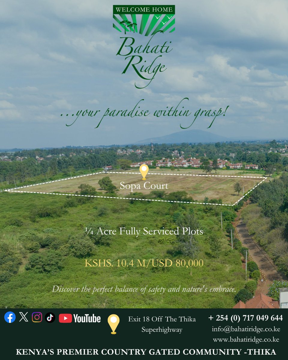 BahatiRidge's tweet photo. Step into a lifestyle defined by security, serenity, and natural beauty.
Bahati Ridge - where every day feels like a retreat.
#GatedCommunity #PlotsForSale #countryliving #sopacourt #yourparadisewithingrasp https://t.co/fZP2eRv87Q