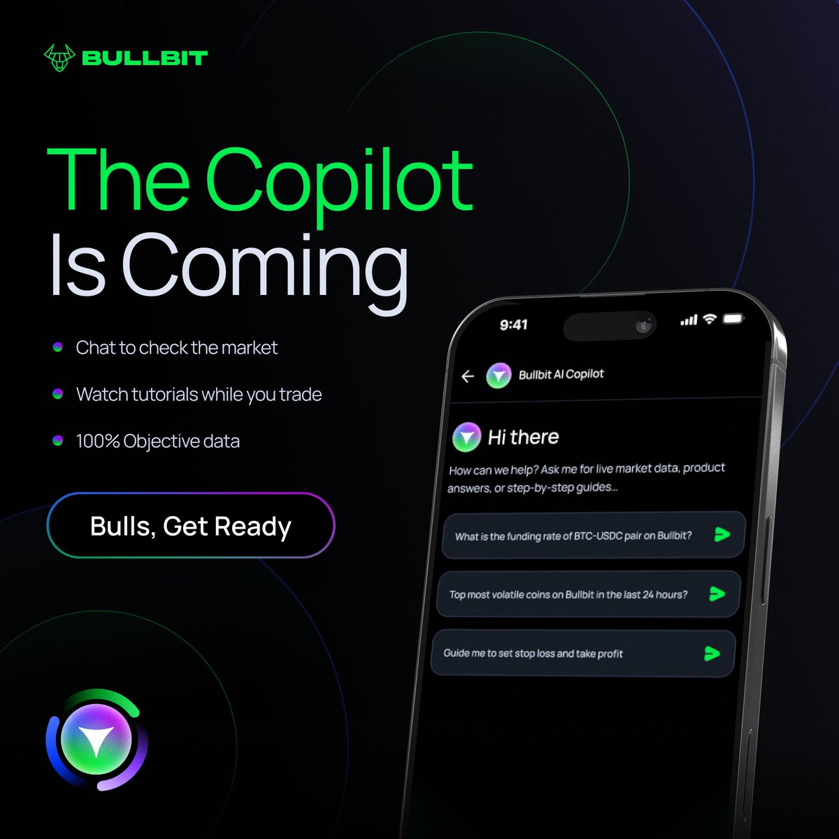BullbitDEXHQ's tweet photo. TL;DR: The AI Copilot is your built-in assistant for real-time data and fast platform help.
*Note: It is strictly for support and does not give investment advice, price predictions, or promise profits.
Trade smarter! #Bullbit #AICopilot #AI
