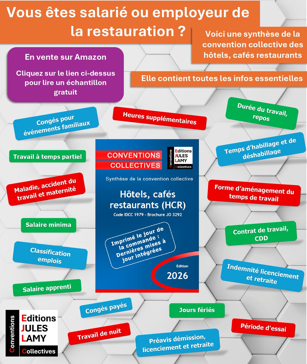 Ed_JulesLamy's tweet image. Lire un   échantillon gratuit : amazon.fr/dp/B0DLT3TBWK
    Vous êtes #salarié ou #employeur de la #restauration ? Vous cherchez une   synthèse claire, simple à lire et à jour de votre #conventioncollective ?