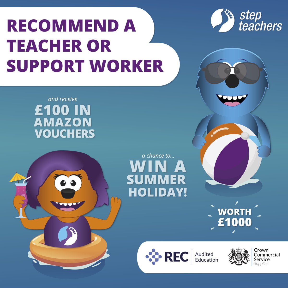 Step_Teachers's tweet image. Recommend a Teacher or Support Staff! 🌟
Get a £100 #AmazonVoucher when they work 20 days 🎁
PLUS you're both entered to #WinAHoliday worth £1,000! 🏖️✈️

✅ Faster rewards – just 20 days
✅ Double the win – voucher and holiday chance

👉 eu1.hubs.ly/H0sfKz90

#StepTeachers