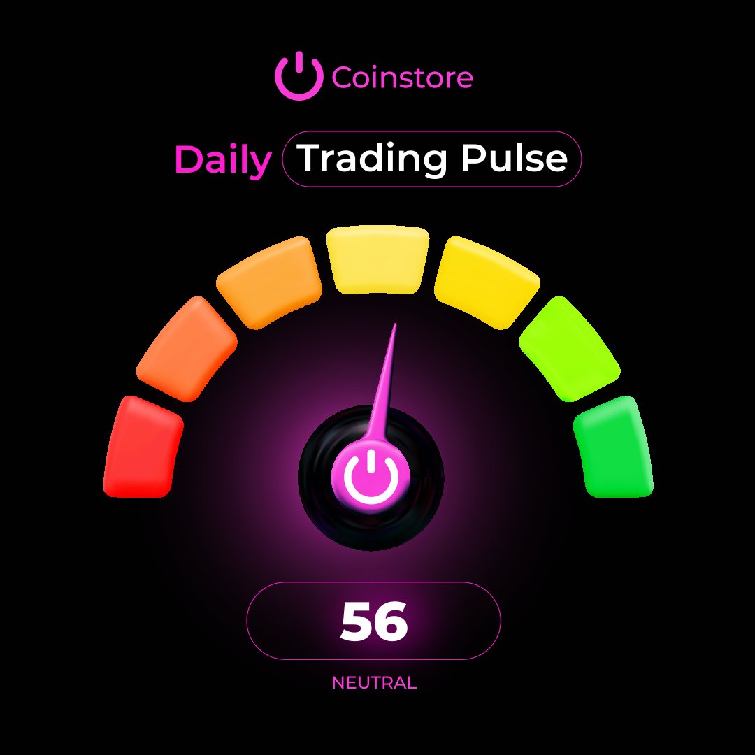 CoinstoreExc's tweet image. GM traders 📊

Today’s Trading Pulse sits at 56 — Neutral ⚖️

The market is holding steady… but don’t mistake calm for certainty 👀
This is where patience matters more than prediction.
Wait for confirmation. Stay disciplined.

No rush. No FOMO. Just strategy.

#Crypto