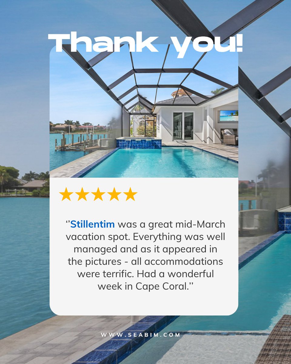 seabim's tweet image. And that's exactly what we aim for. 🙌
Villa STILLENTIM sits on Cape Coral's stunning Eight Lakes, one of the most sought-after neighborhoods in Southwest Florida. 

👉 Book now: seabim.com/stillentim 

 #VacationRental #PrivatePool #ElectricityIncluded #CapeCoral