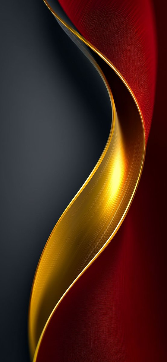 Deep_Screens's tweet image. Gold and crimson curve against dark slate grey. 😀

The light hits that gold band like brushed metal caught mid-motion. 😉

I made this one for screens that need actual depth. 👍🏻

#FreeWallpaper #AbstractArt
